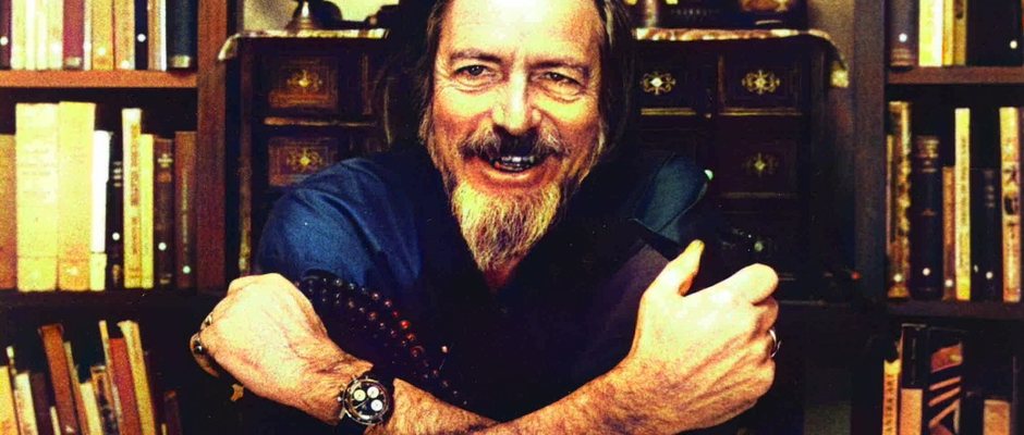 Alan Watts at his desk, 1973